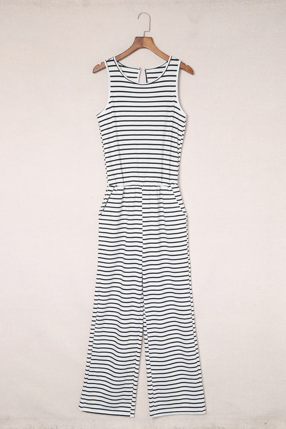 Striped Sleeveless Jumpsuit with Pockets