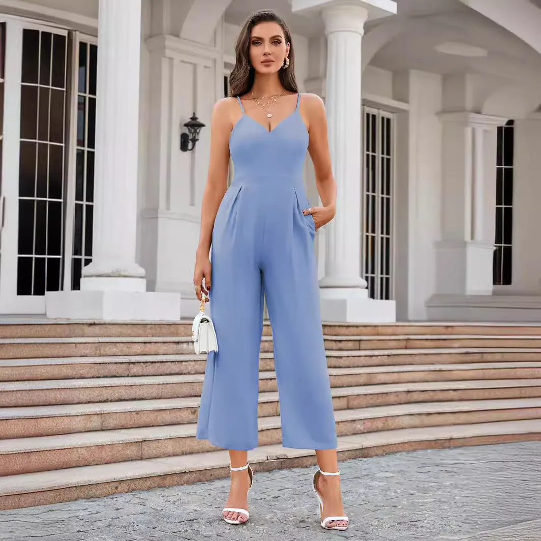 Summer Sexy Backless Wide Leg Strap Jumpsuit