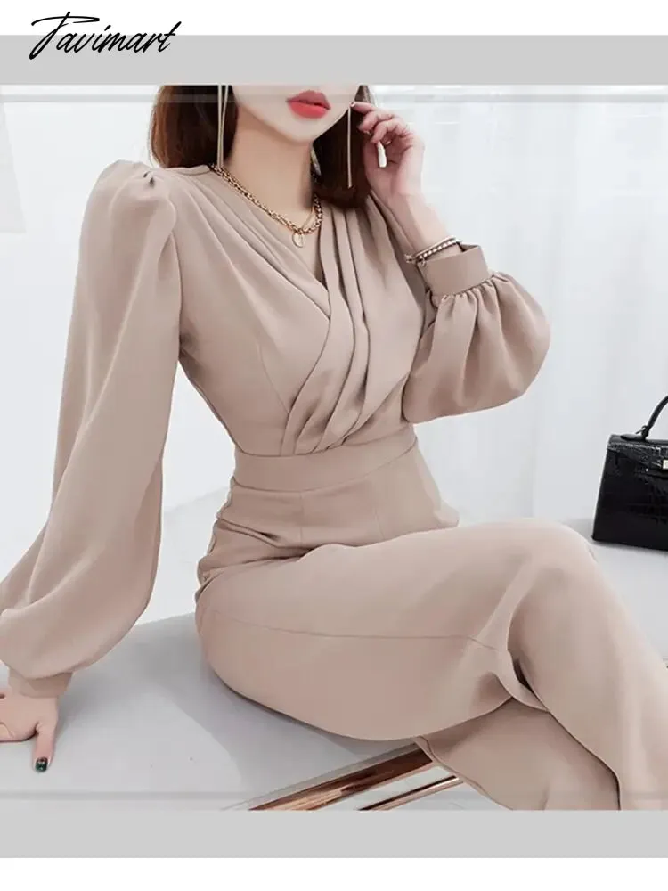 Tavimart New Spring Summer Women Casual  Wide Leg Pant Jumpsuits Female Fashion Elegant Office Lady Long Rompers