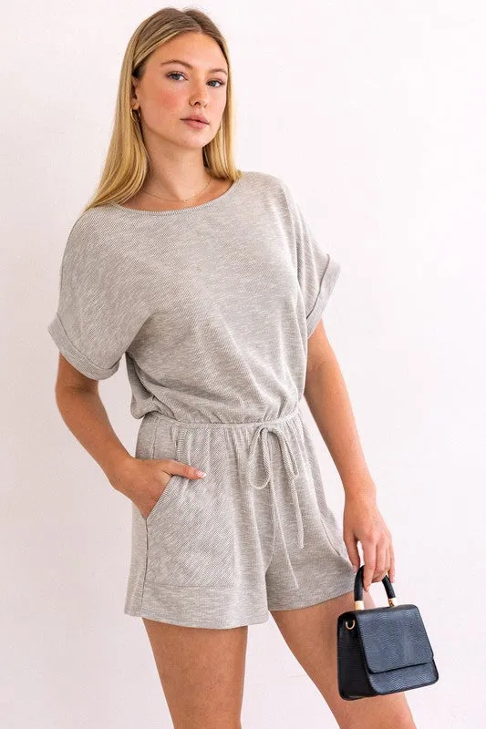 TEEK - Short Roll-Up Sleeve Elastic Waist Romper