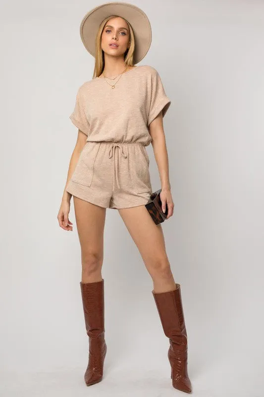 TEEK - Short Roll-Up Sleeve Elastic Waist Romper