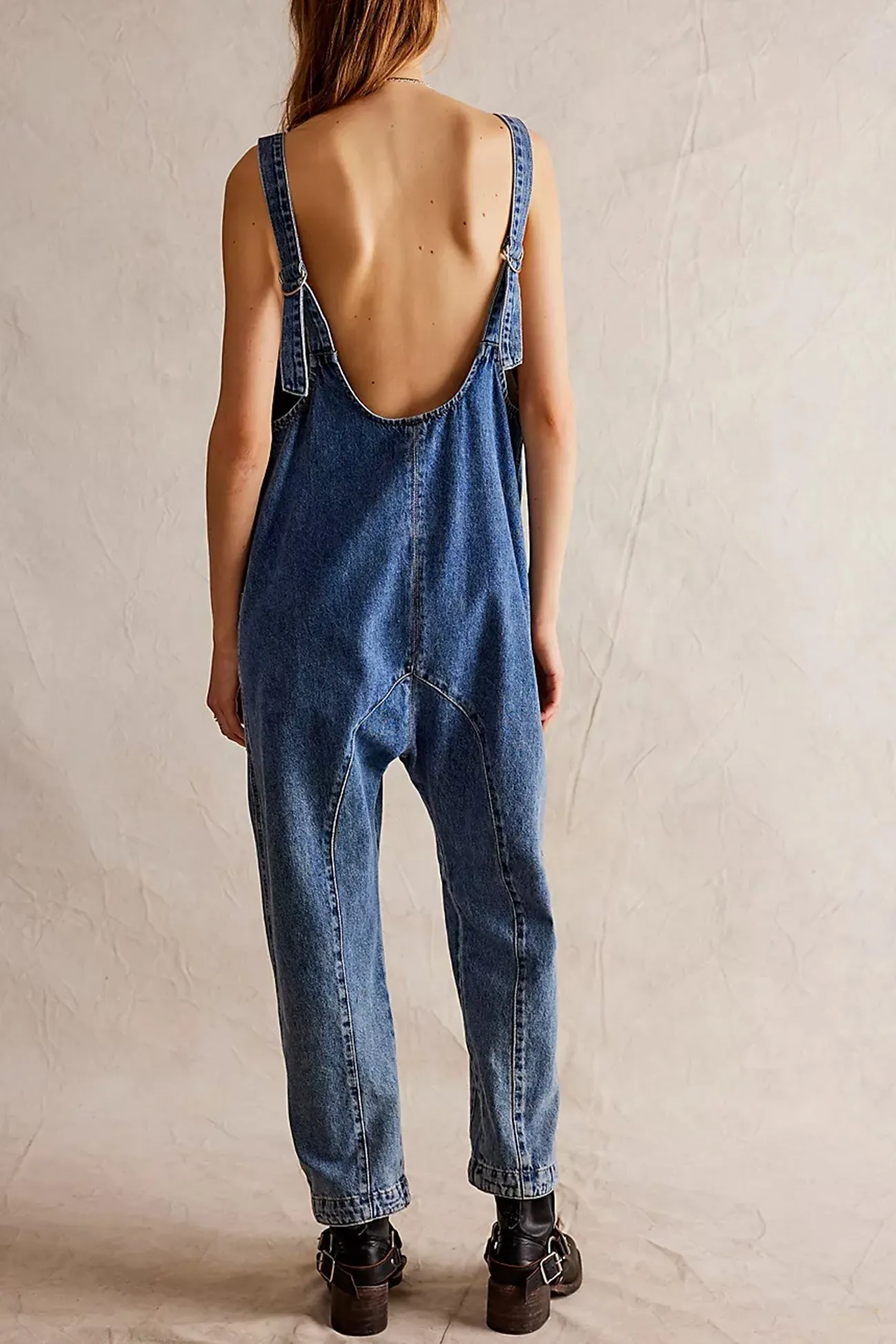 V Neck Pocketed Sleeveless Denim Jumpsuits