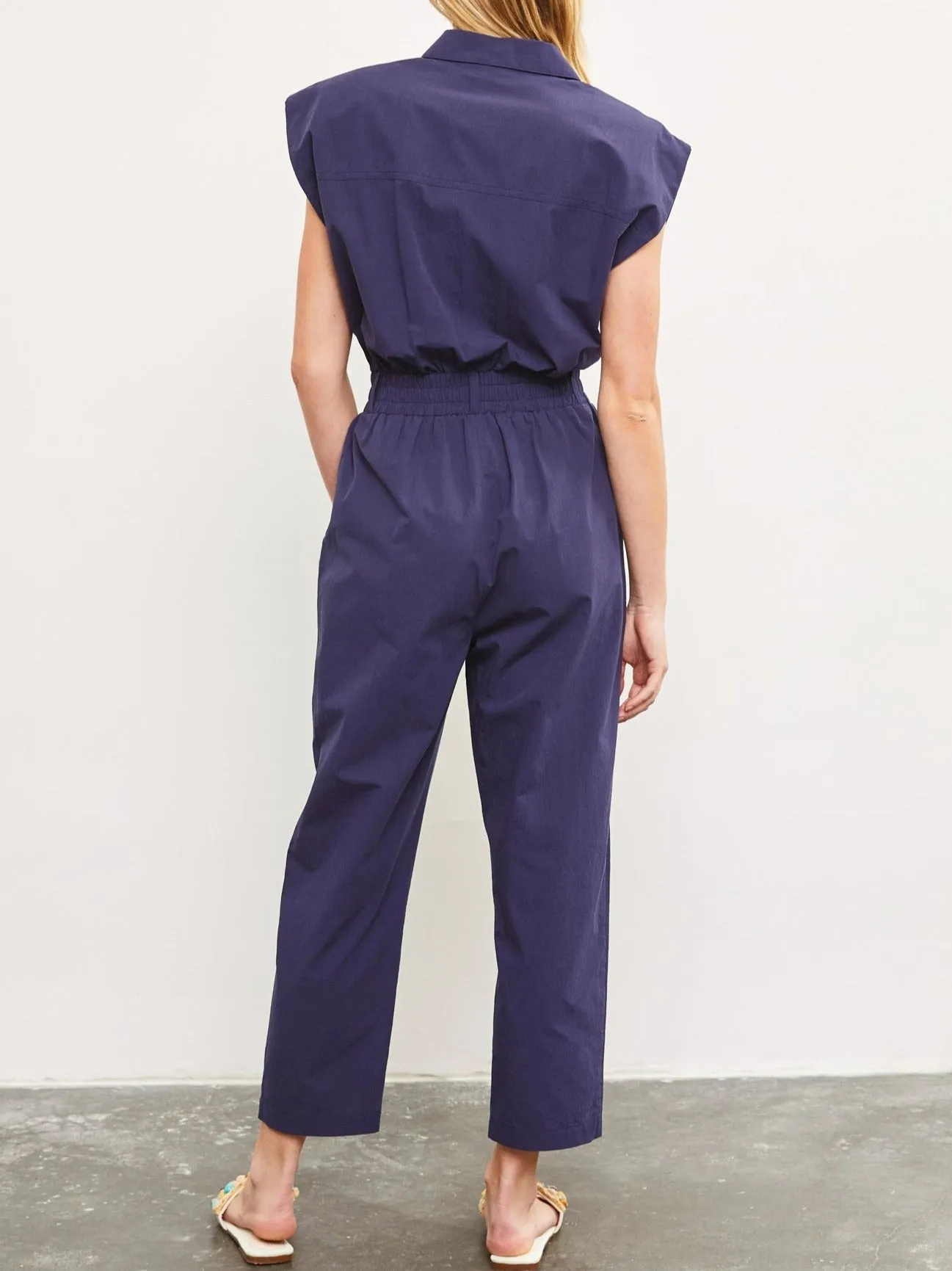 Victory Smocked Waist Jumpsuit in Navy