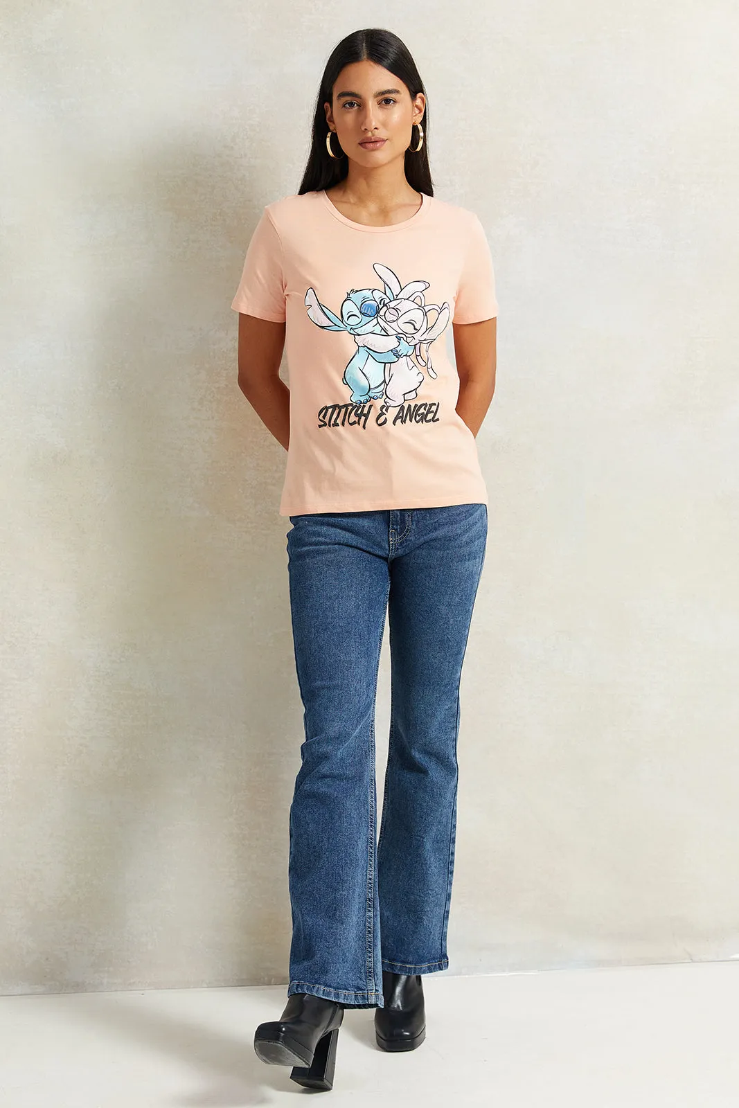 Women Apricot Stitch Printed T-Shirt