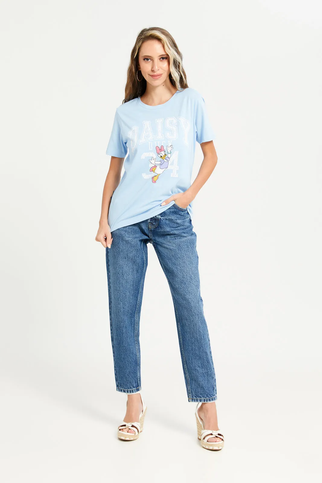 Women Blue Daisy Duck Printed T-Shirt