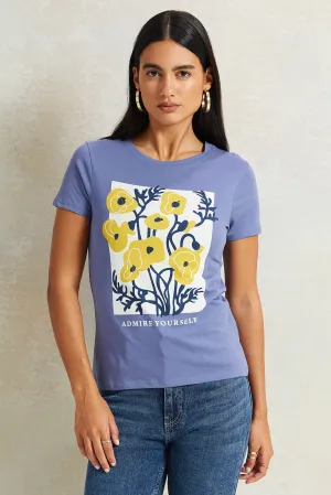 Women Blue Floral Printed T-Shirt