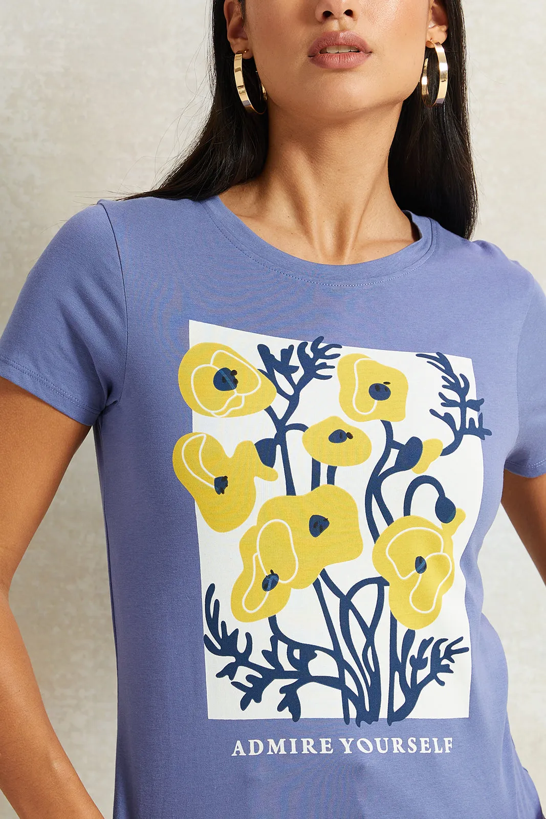 Women Blue Floral Printed T-Shirt