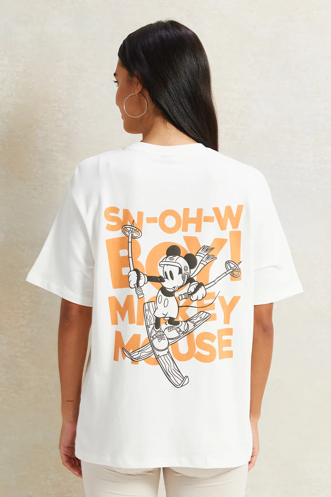 Women Ivory Mickey Mouse Printed T-Shirt