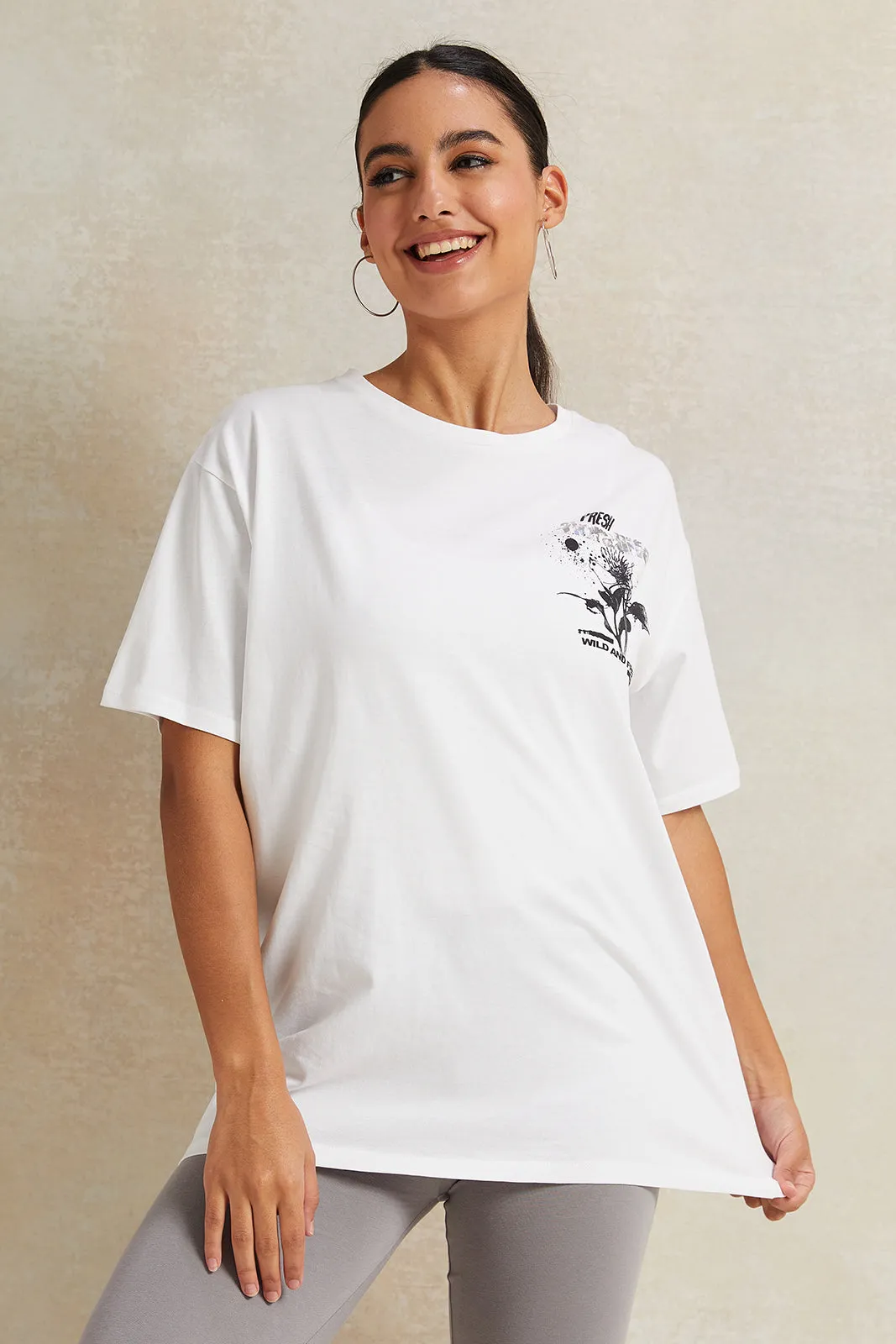 Women White Oversize Printed T-Shirt