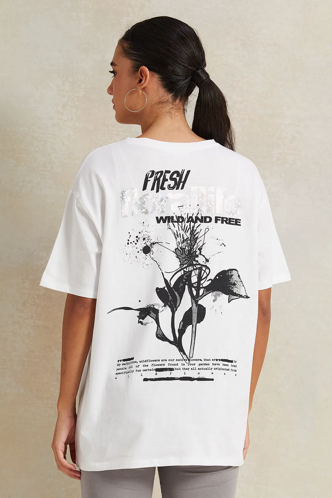 Women White Oversize Printed T-Shirt