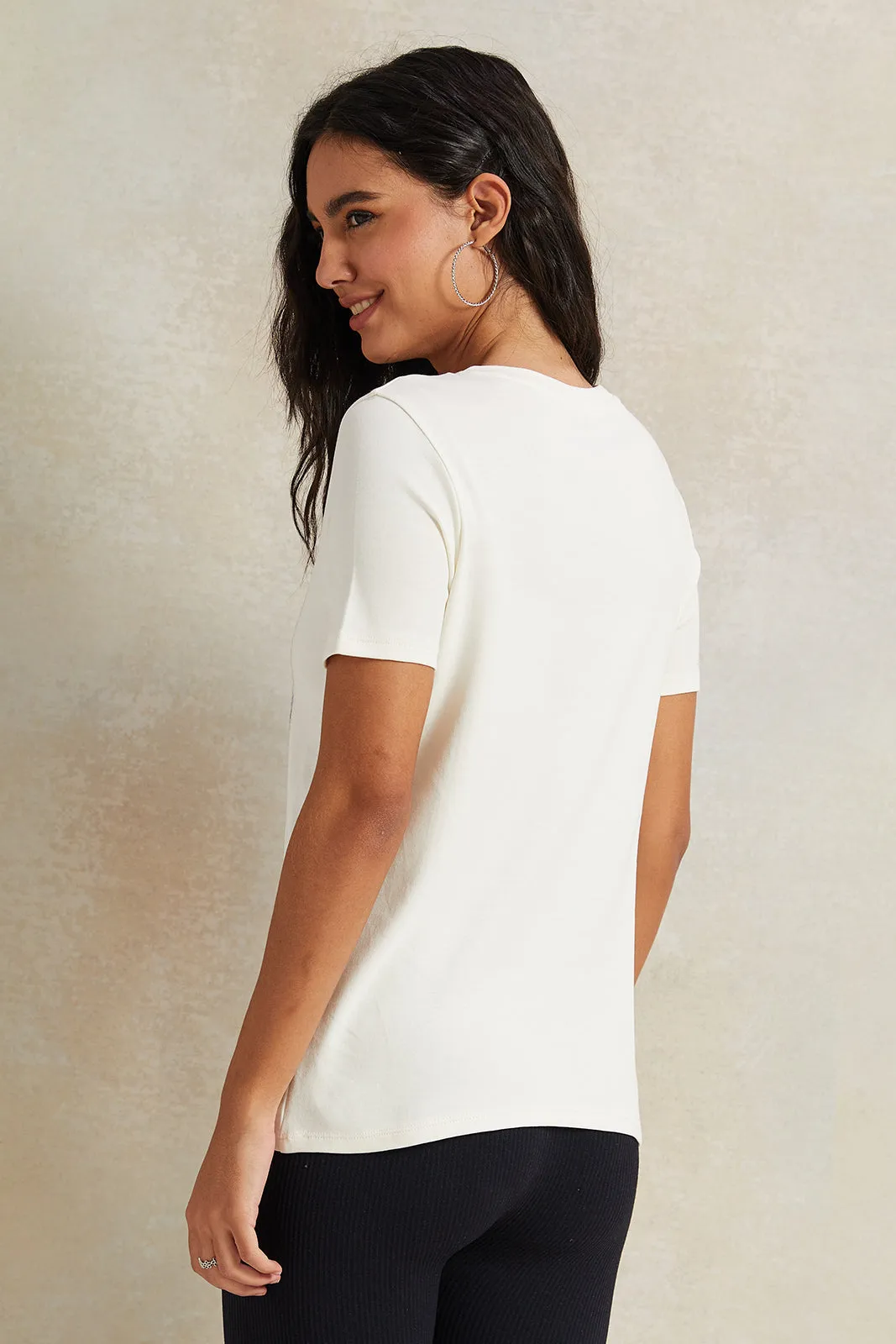 Women White Sequence T-Shirt