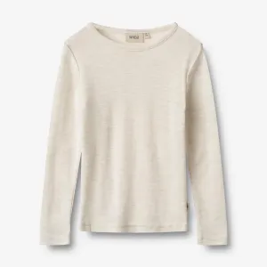 Wool T-Shirt L/S Alfie - eggshell melange