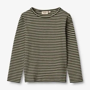 Wool T-Shirt LS - green stripe