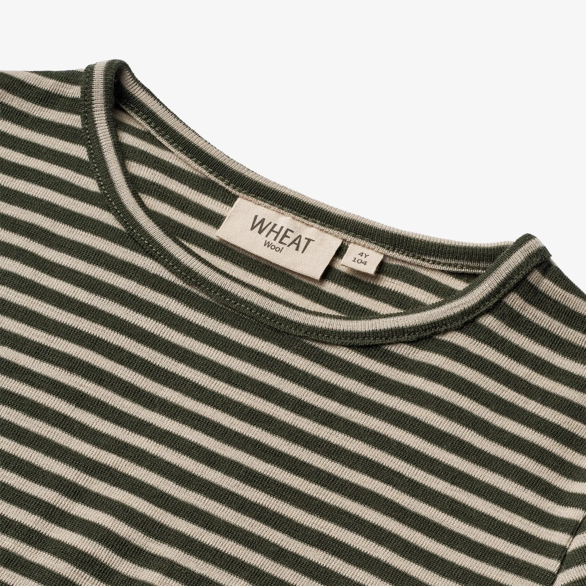 Wool T-Shirt LS - green stripe