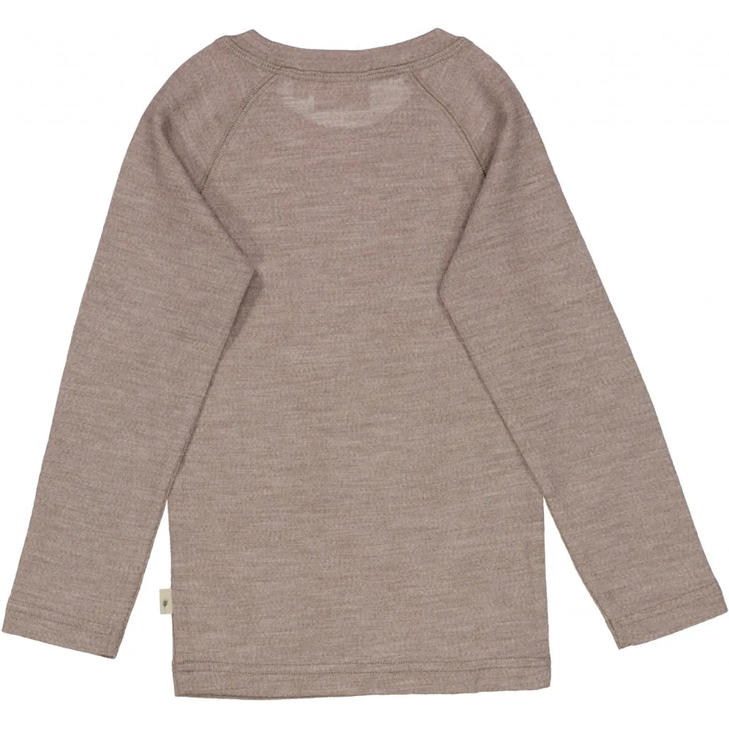 Wool T-Shirt LS - grey khaki melange