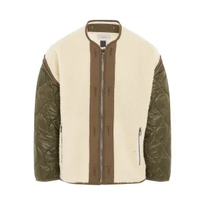 Zipper Sherpa Quilted Liner Jacket in Ecru/Khaki